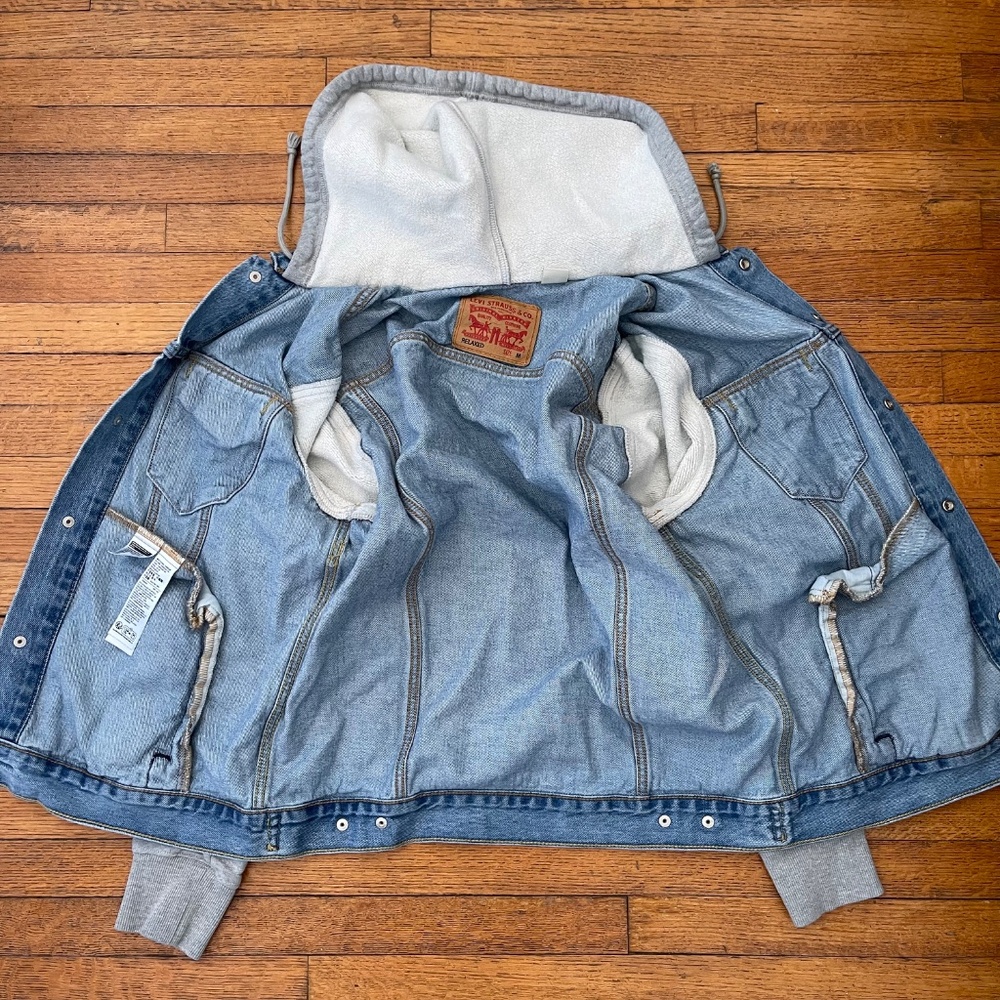 Levi’s Men’s Hybrid Hoodie Trucker Jacket Denim Gray Fleece M - Picture 8 of 9
